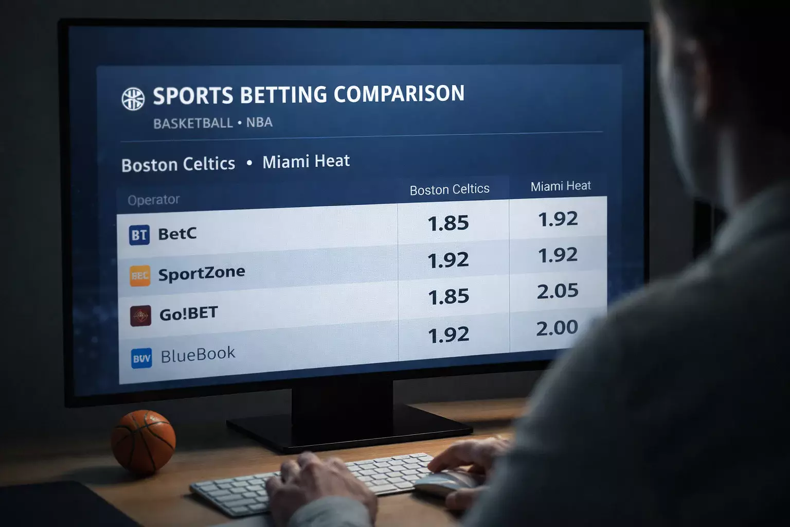 Ecrans de paris sportifs affichant les cotes decimales sur un match NBA